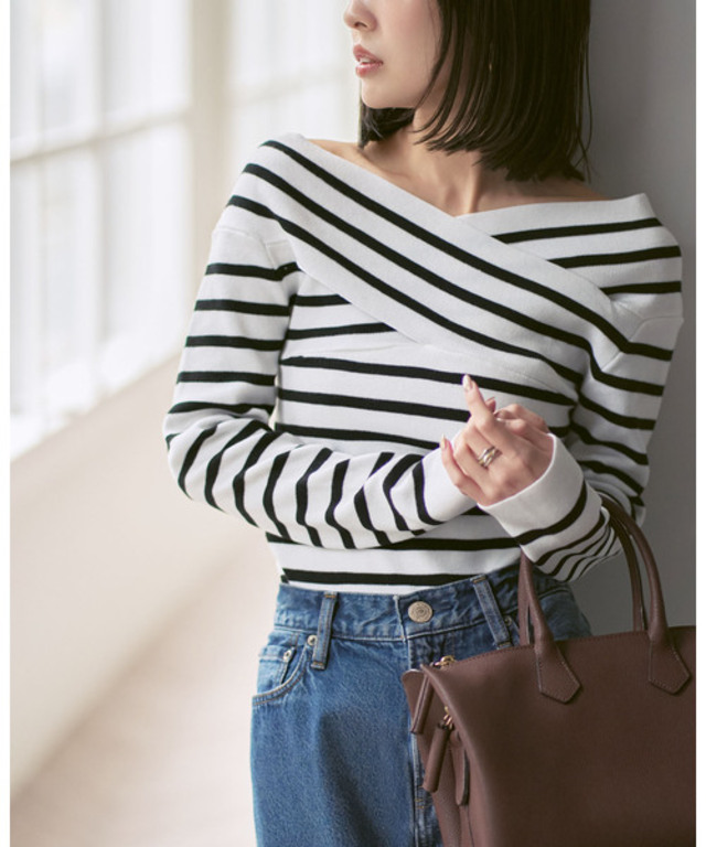 クロスリブオフショルダーニット