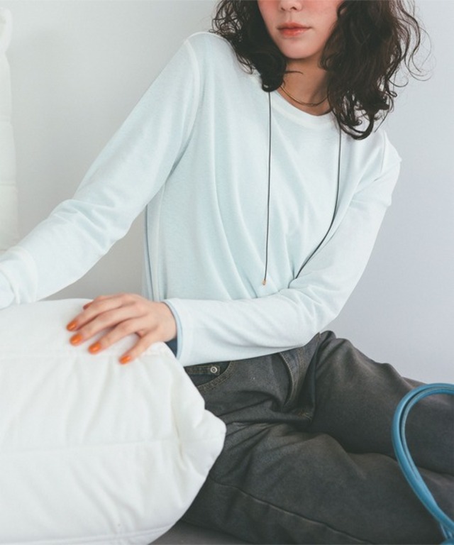 シアーカットソーロングスリーブトップス