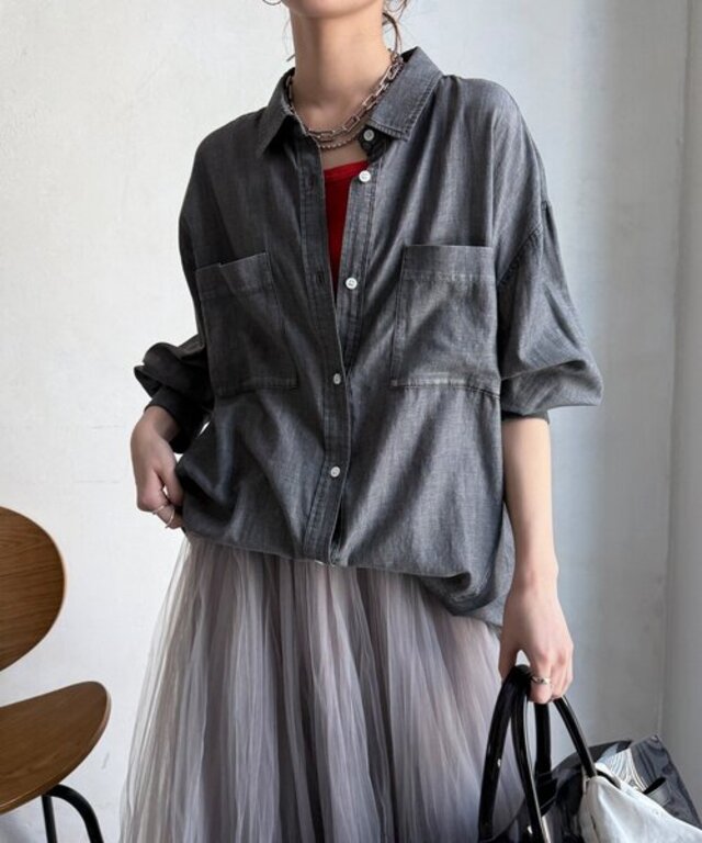 袖リブシアーデニムシャツ