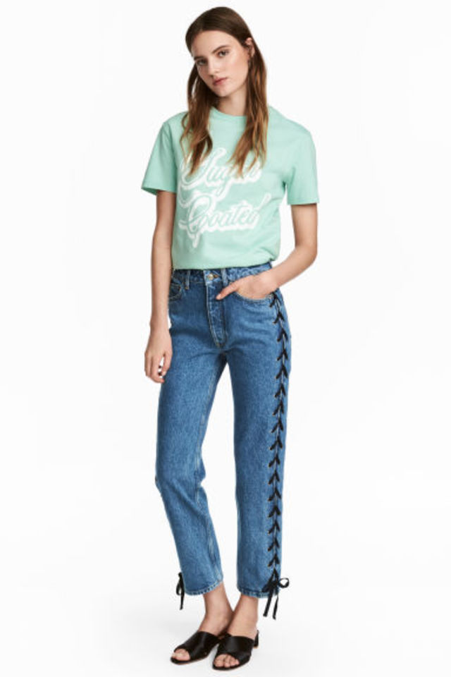 Straight Lace-up Ankle Jeans