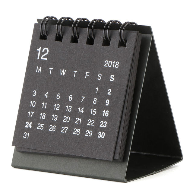 リサイクルペーパーデスクトップミニカレンダー　黒・卓上約60×60mm・12月～12月
