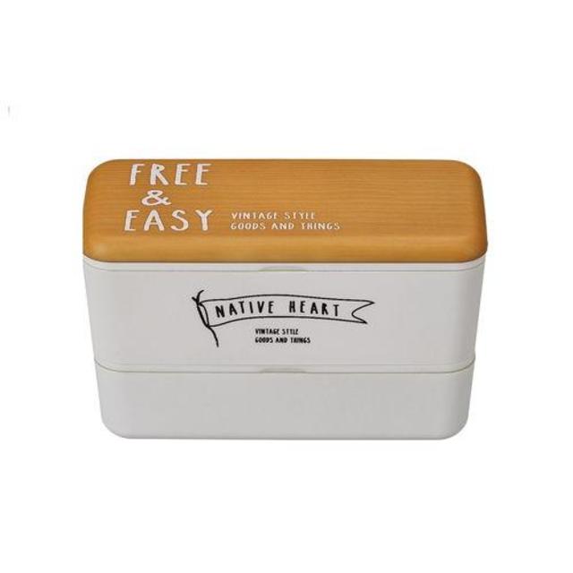 ランチボックス　木目 長角ネスト【日本製】 01 ブラウン カジュアル サイズ：7.7×16.5×9.5cm　容量：下段280ml　上段450ml