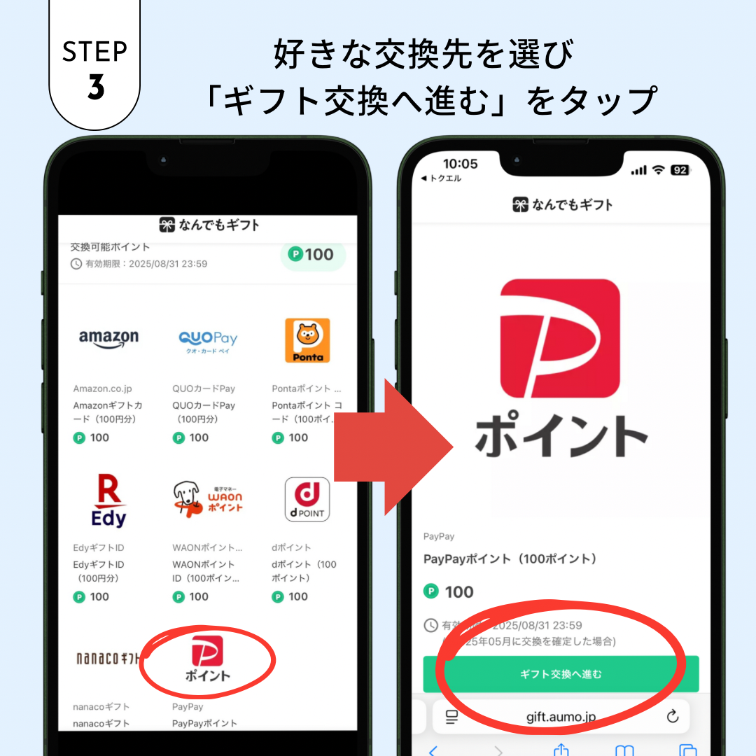STEP3の画面手順（paypayに交換する場合の例）