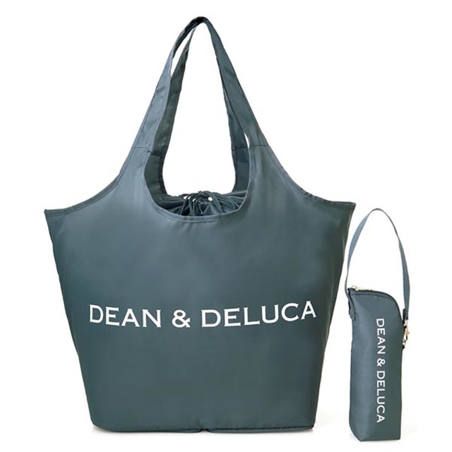 DEAN & DELUCA レジかご買物バッグ＋ストラップ付き保冷ボトルケース。天面には巾着付き